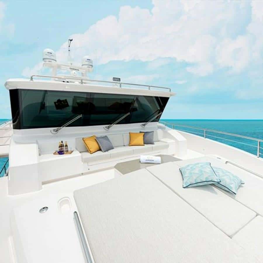 Bow Sunpad Forward of Settee | 2020 HORIZON 80' MY - One More TIme