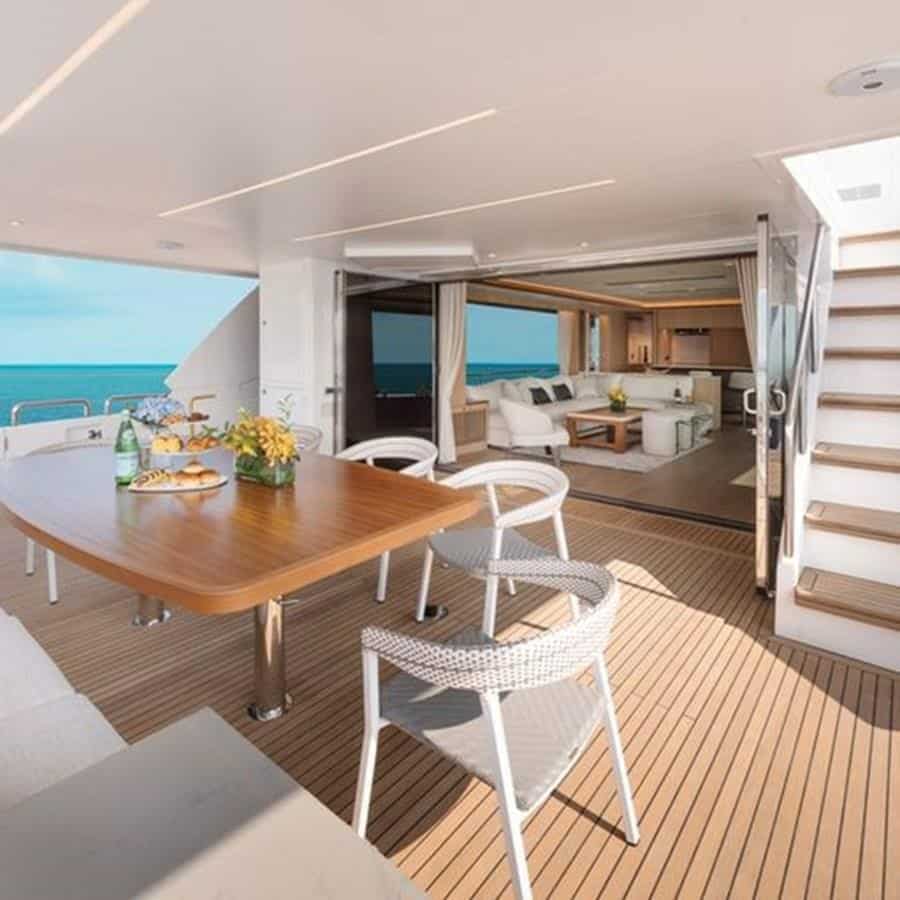 Aft Deck with Entrance to Salon | 2020 HORIZON 80' MY - One More TIme