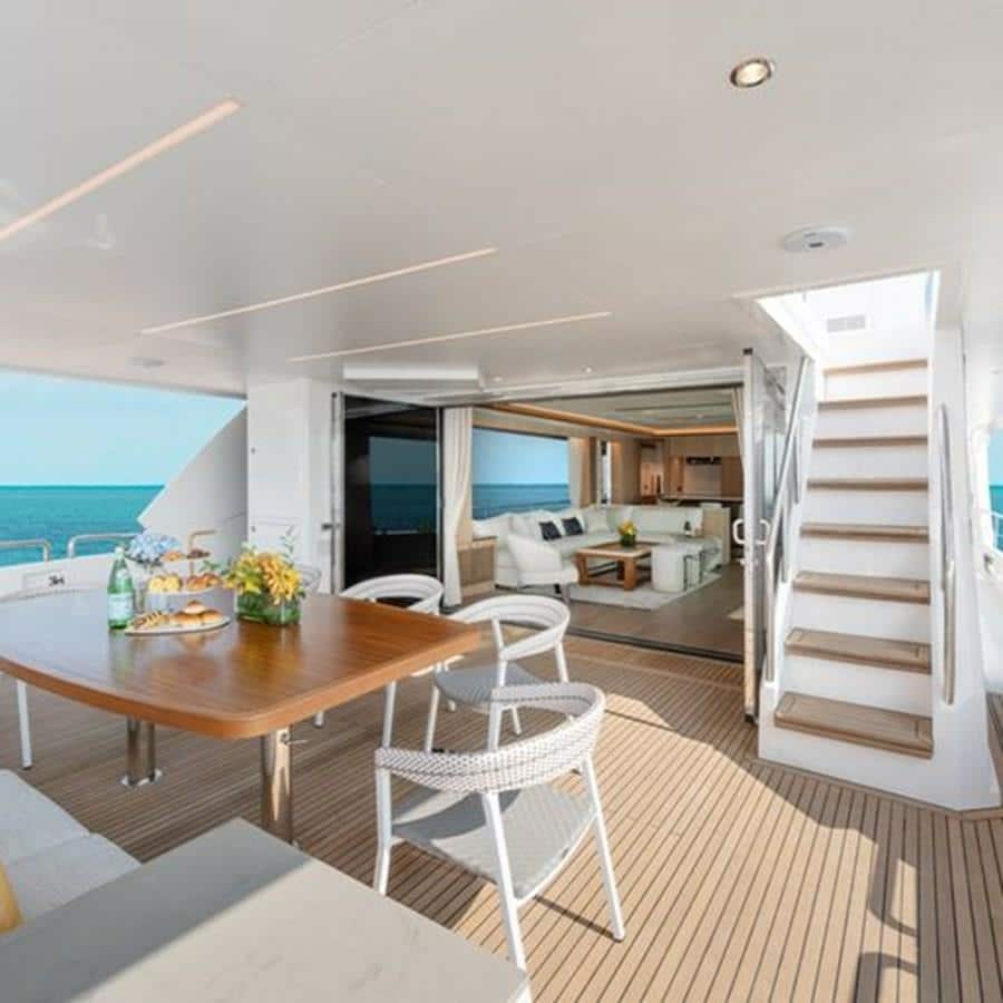 Aft Deck w/Stairs to Boat Deck | 2020 HORIZON 80' MY - One More TIme