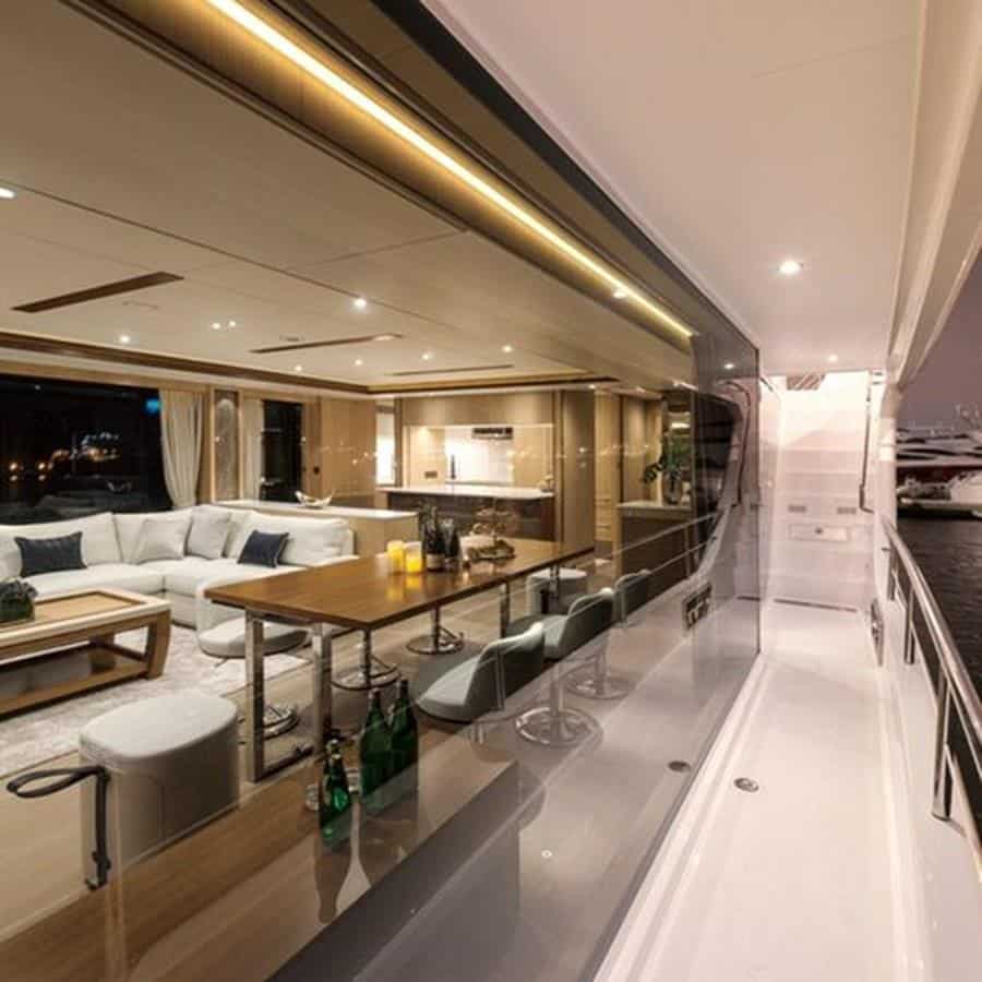 Starboard Side Deck and View to Salon | 2020 HORIZON 80' MY - One More TIme