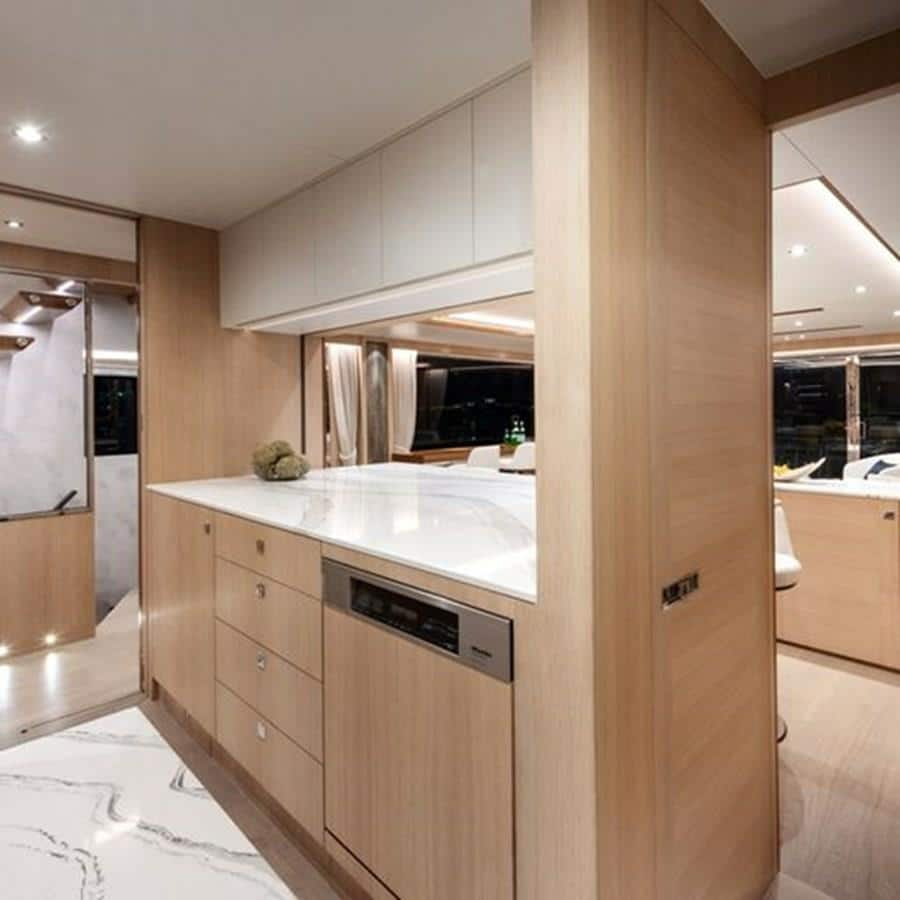 Galley Looking Aft to Salon | 2020 HORIZON 80' MY - One More TIme
